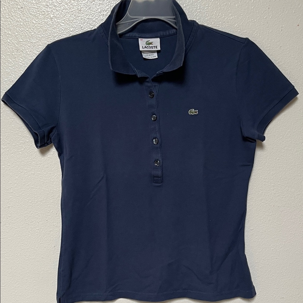 Lacoste Women's Navy Short-Sleeve Button Down Polo Shirt
